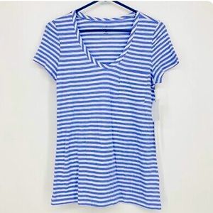 Caslon brand, Blue & White V neck T shirt, size small.